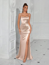 ADYCE 1pc Women's Spaghetti Strap Ruffle Front Split Backless Party Dress For Cocktail Ball